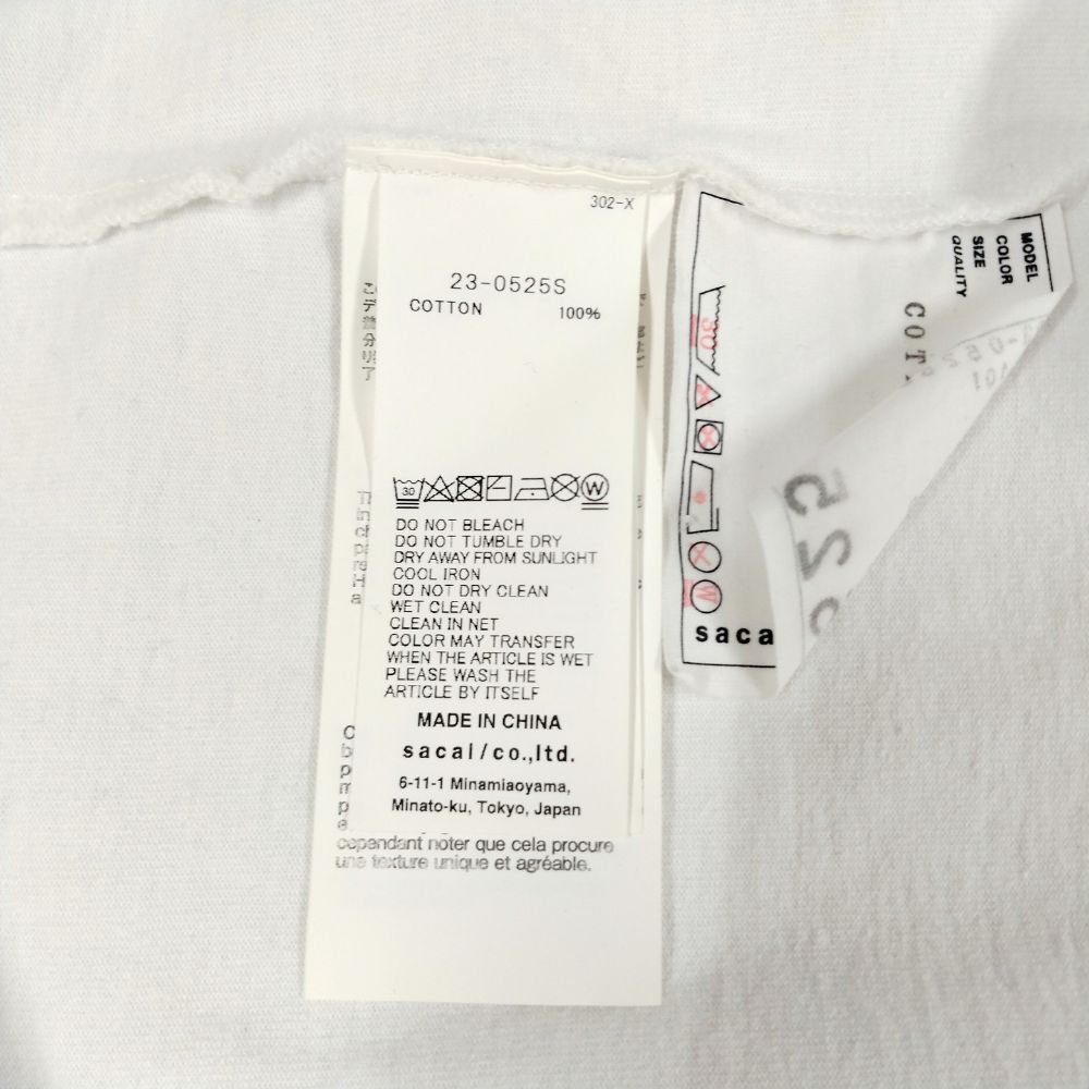 SACAI サカイ 品番 23-0525S バックロゴプリント レイヤード 長袖Ｔシャツ ホワイト サイズ 3 正規品 / 52730_画像9