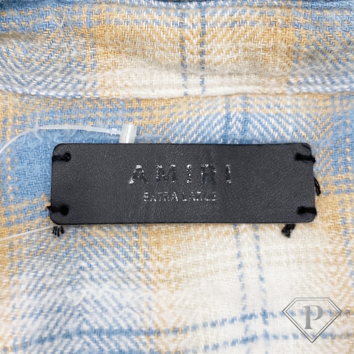 (1円スタート) アミリAMIRI Amiri チェック柄 フランネルシャツ チェック バックロゴ ブルー シャツ 長袖シャツ ネルシャツ_画像7