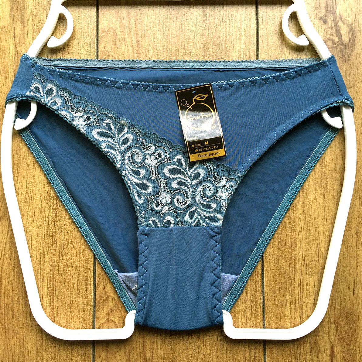新品・未使用♪【Secret Fruit】肌透け感ある美しいレース♪おしゃれアシンメトリー/ブルーグリーン/M★パンティ/ショーツ/レディース下着_画像1