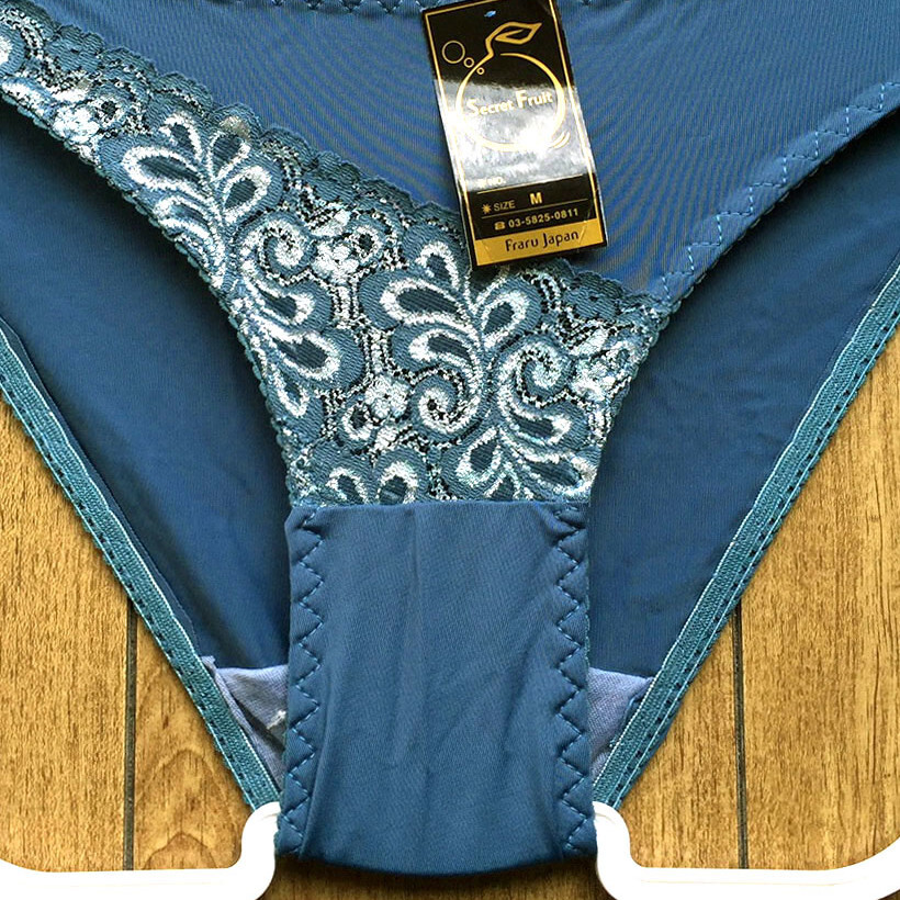 新品・未使用♪【Secret Fruit】肌透け感ある美しいレース♪おしゃれアシンメトリー/ブルーグリーン/M★パンティ/ショーツ/レディース下着_画像3