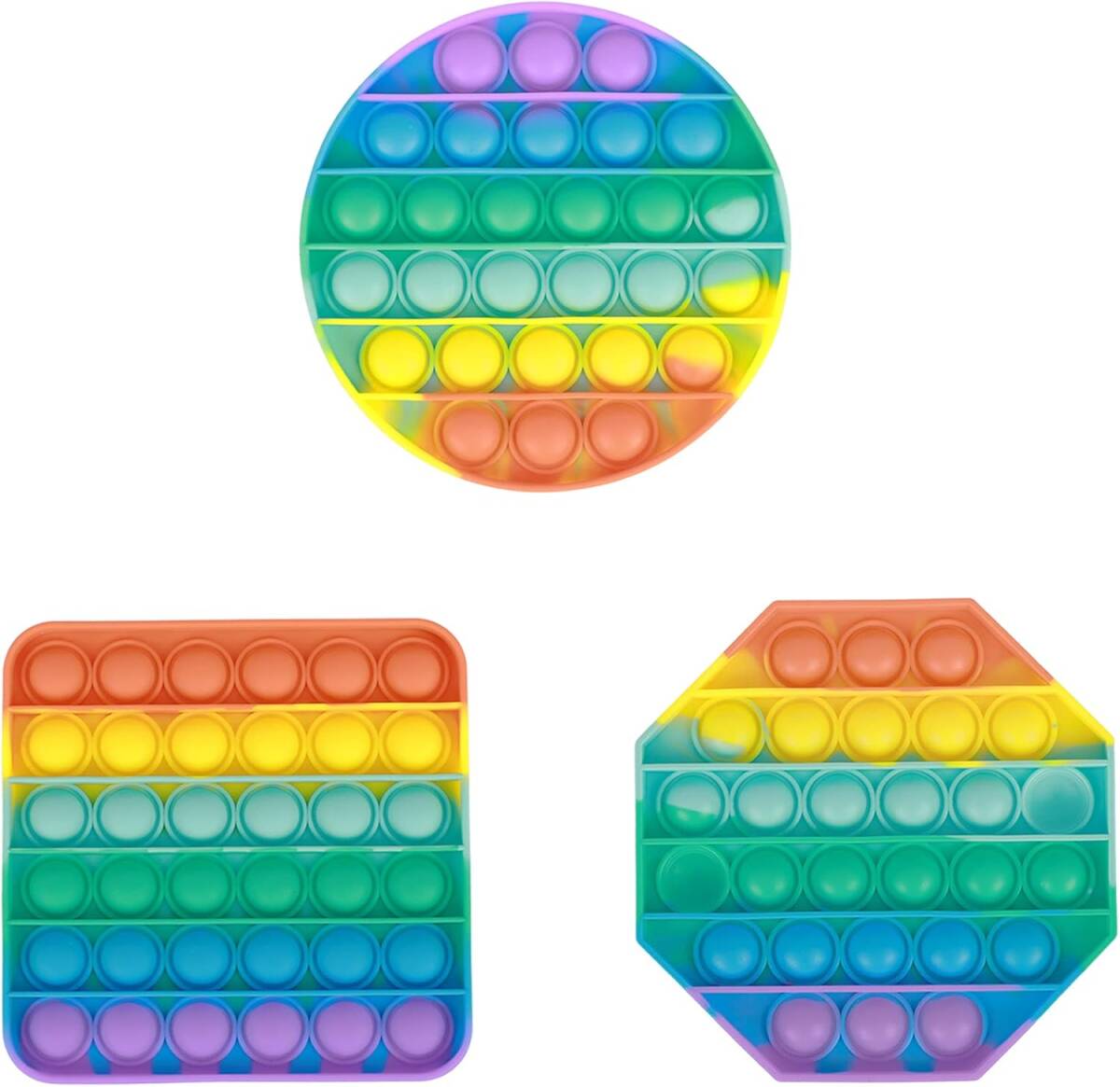 プッシュポップバブル レインボー 丸型&八角形&四角形 知育玩具 3点セット_画像1