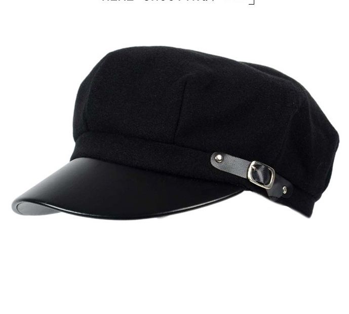 キャスケット ハット 無地 シンプル ベルトデザイン 帽子 レディース ブラック_画像3