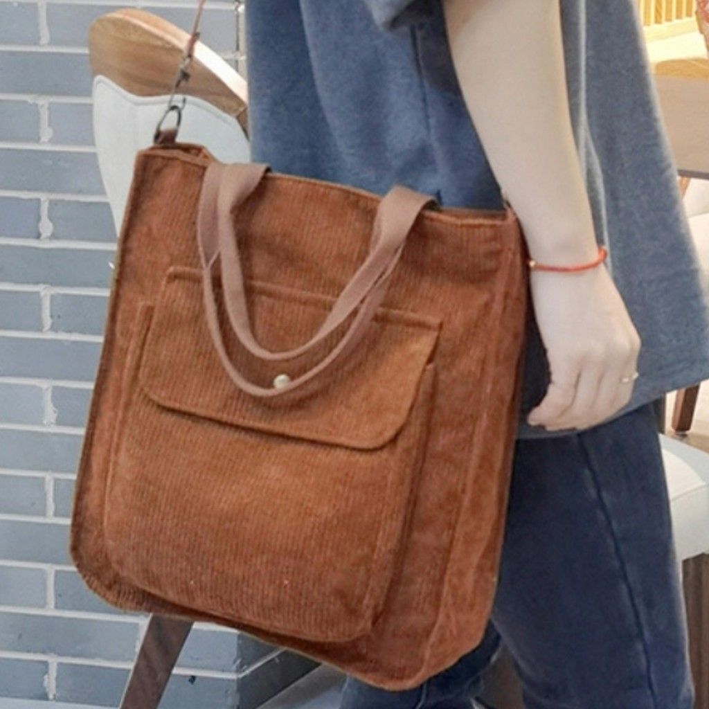 レディース　カジュアルコーデュロイ　2wayショルダーバッグ　トートバッグ　通勤通学　ブラウン_画像1