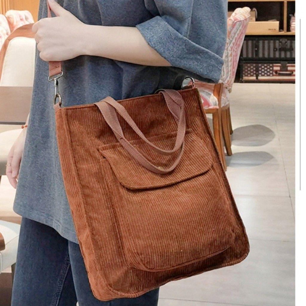 レディース　カジュアルコーデュロイ　2wayショルダーバッグ　トートバッグ　通勤通学　ブラウン_画像2
