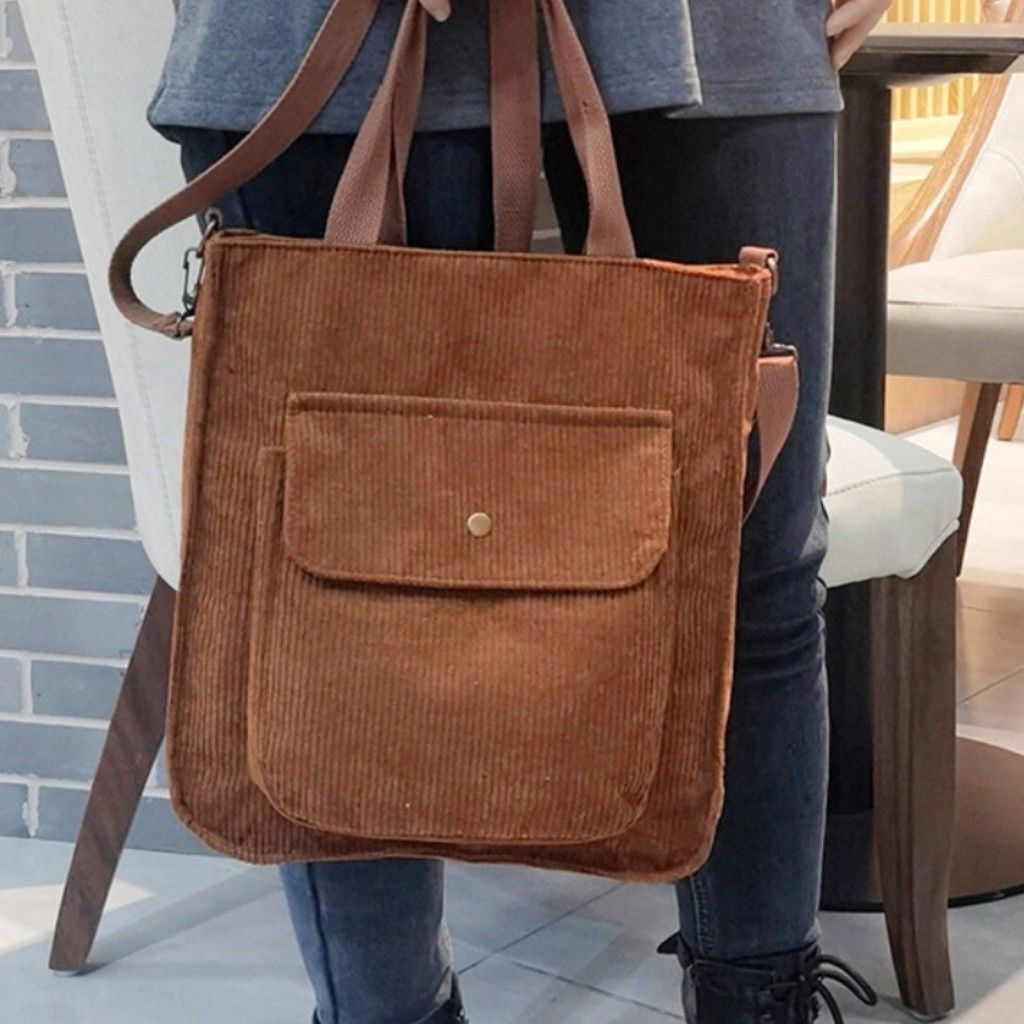 レディース　カジュアルコーデュロイ　2wayショルダーバッグ　トートバッグ　通勤通学　ブラウン_画像3
