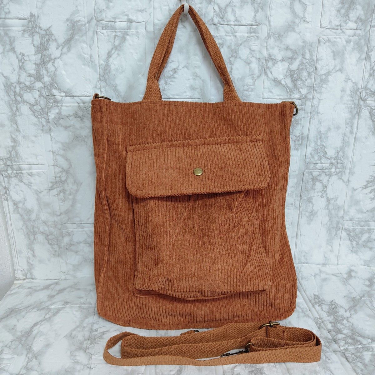 レディース　カジュアルコーデュロイ　2wayショルダーバッグ　トートバッグ　通勤通学　ブラウン_画像6