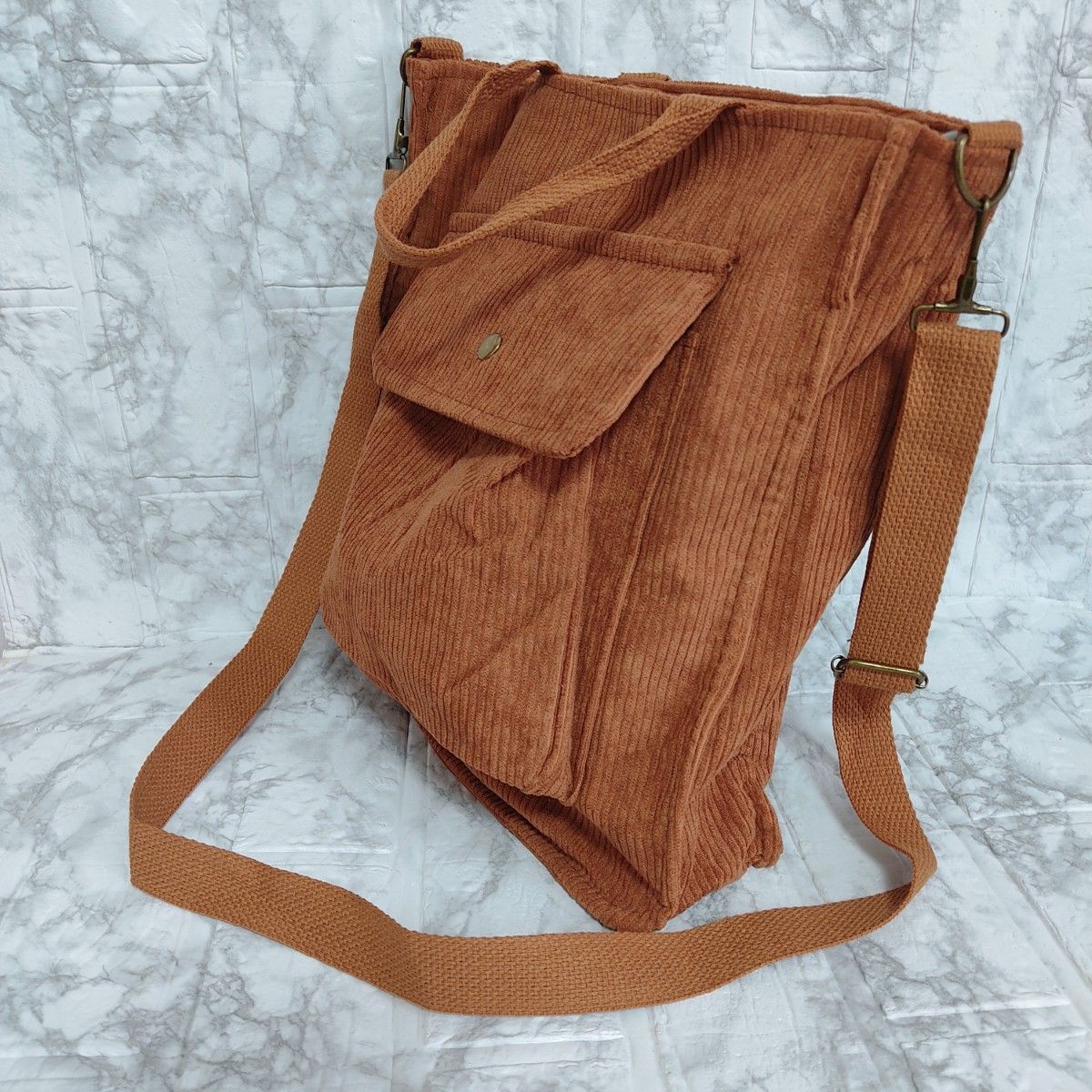 レディース　カジュアルコーデュロイ　2wayショルダーバッグ　トートバッグ　通勤通学　ブラウン_画像7