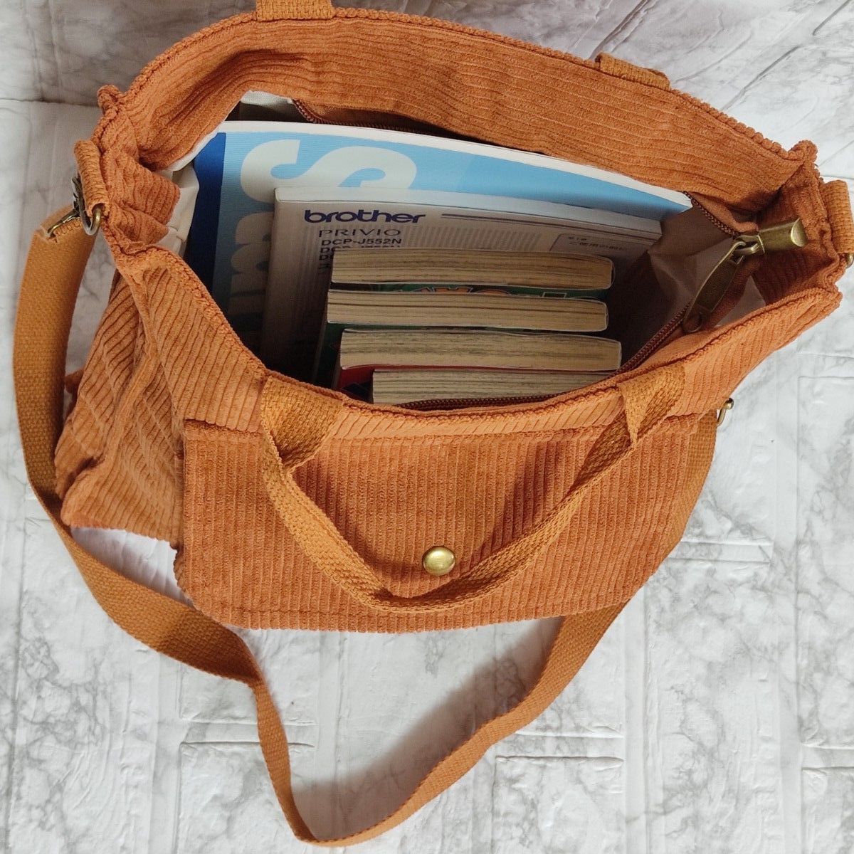 レディース　カジュアルコーデュロイ　2wayショルダーバッグ　トートバッグ　通勤通学　ブラウン_画像10