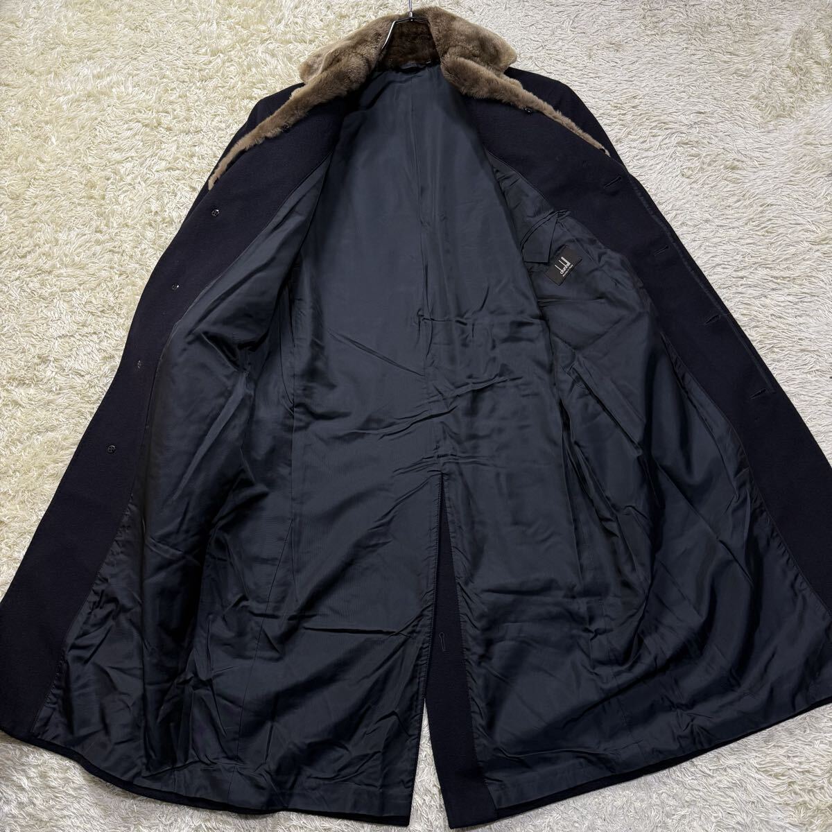 カシミヤ100%!!極美品/XLサイズ■ dunhill ダンヒル チェスターコート ロング マキシ丈 アウター 比翼 ビーバー ファー メンズ 50 ネイビー_画像4