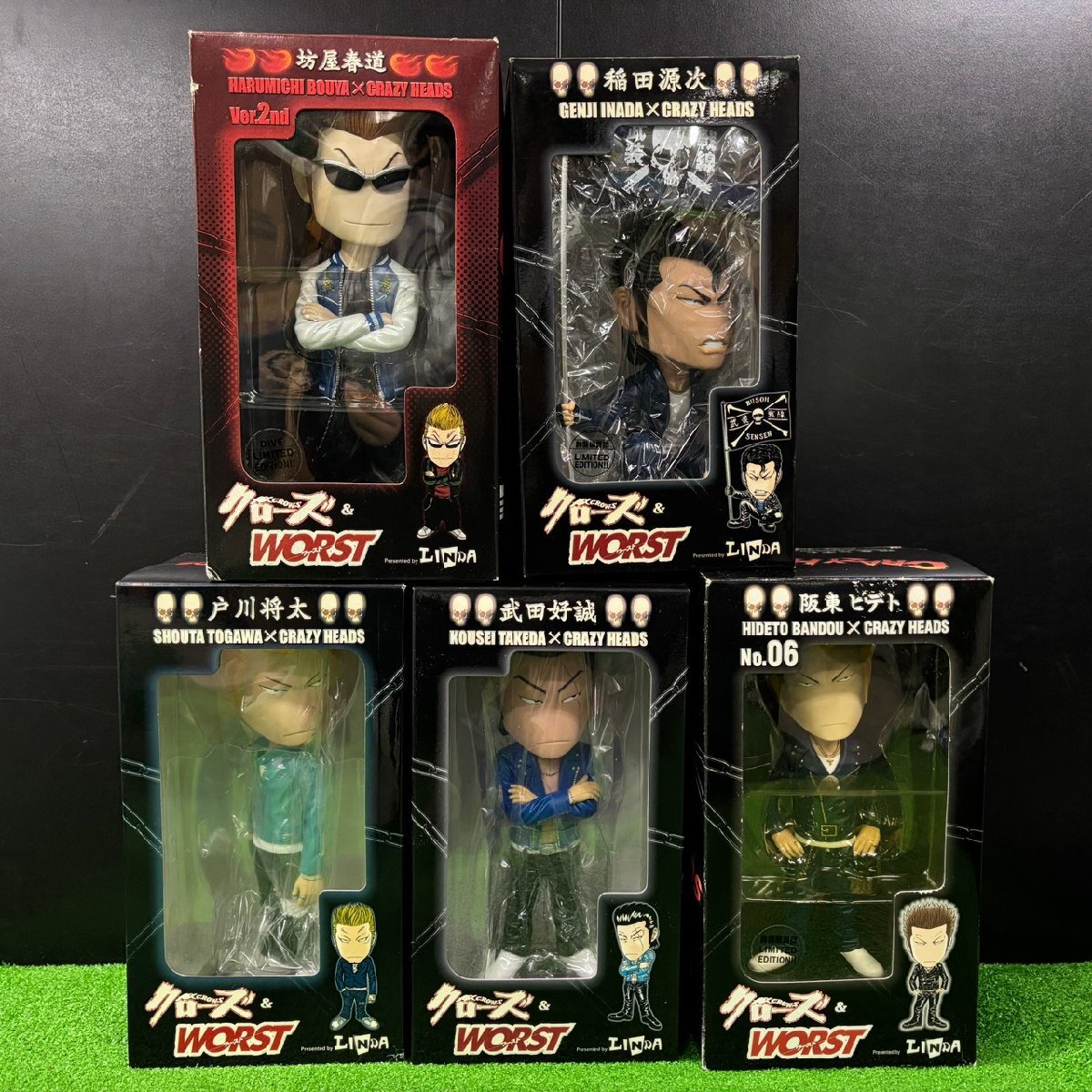 【中古品】『11-659』CRAZY HEADS LINDA GARAGE限定 クローズ&WORST フィギュア5点まとめ 阪東ヒデト 稲田源次 武田好誠 戸川将太坊屋春道_画像1