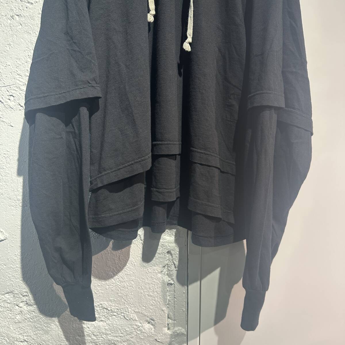 Rick Owens DRKSHDW リックオウエンス ダークシャドウ Huster Layered Hoodie パーカー DU02A3281-RN ブラック size:M【表参道A11】_画像3