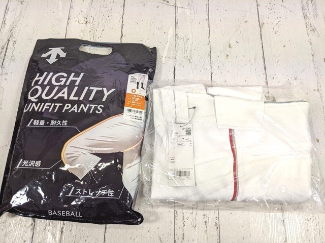 【10yt379】野球ウエア デサント ユニフォームパンツ 練習着×2点セット Sホワイト サイズ：O~XO 未使用◆C95♪_画像1