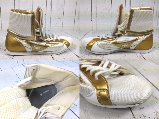 【10yt391】格闘技 ボクシング用品 ボクシングシューズ MIZUNO ミズノ ホワイト×ゴールド サイズ：26.0㎝◆p59♪_画像3