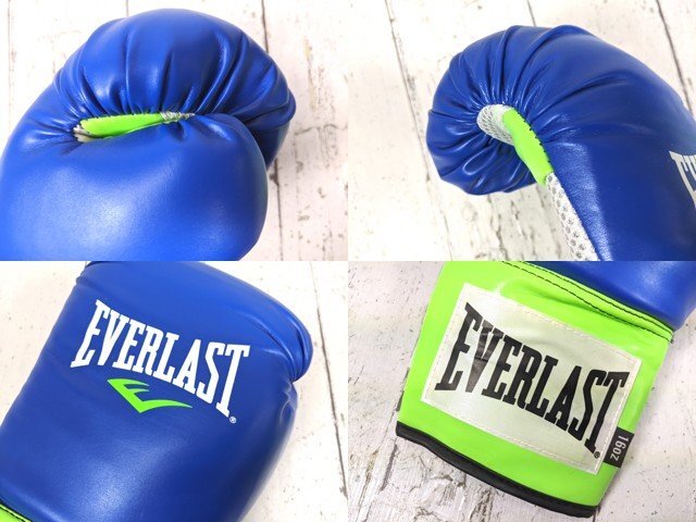 【10yt392】格闘技 ボクシンググローブ マジックテープ式 エバーラスト EVERLAST 青×緑 サイズ:16oz◆p54♪_画像6