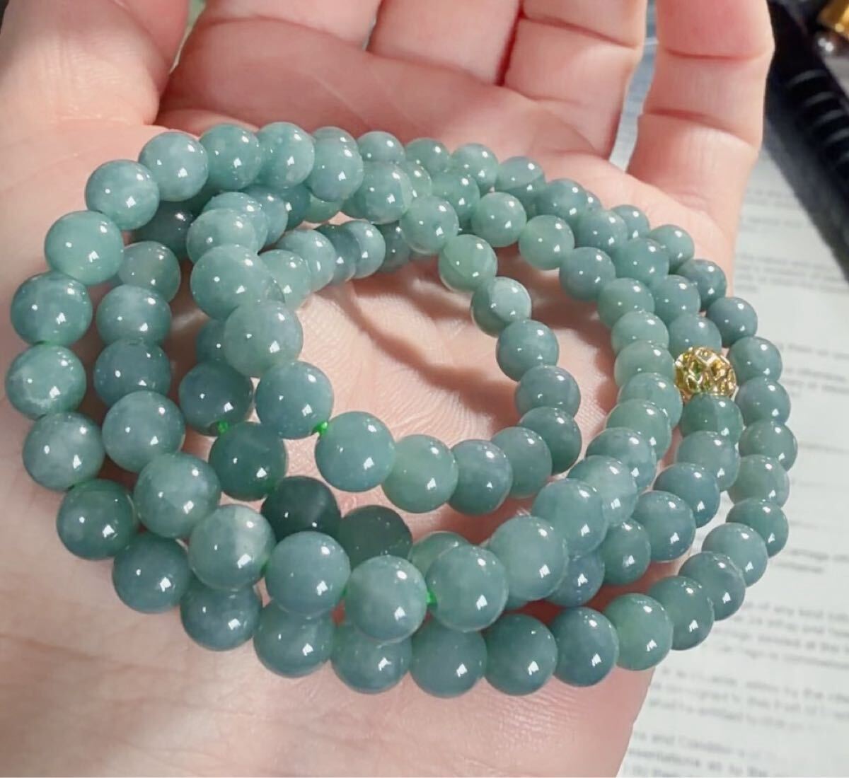 CS-0107天然本翡翠《本物保証》 ミャンマー産天然翡翠 ネックレス約60cm 天然石5.9mm一点物 希少 縁起物 お守り パワーストーン_画像1