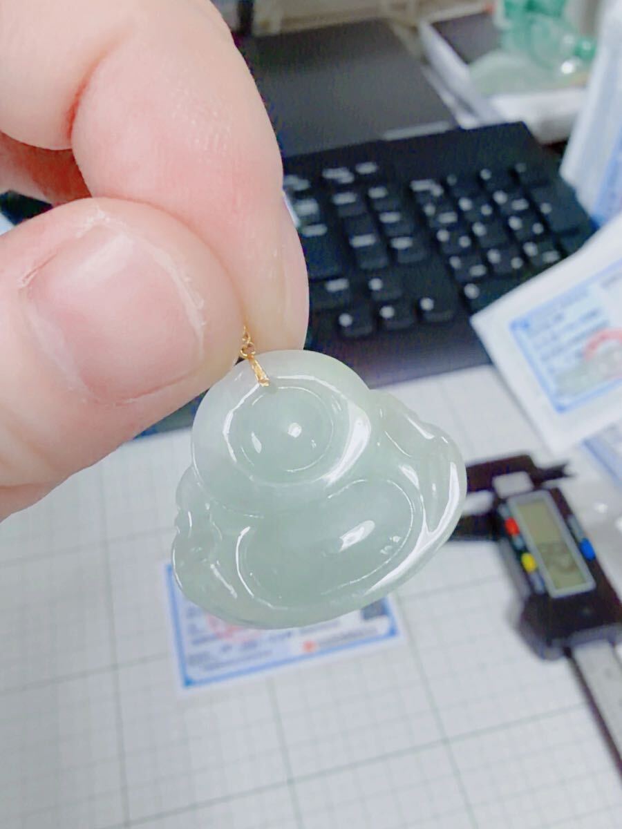 CS-0055天然本翡翠《本物保証》翡翠ペンダント K18 チェーンS925 一点物 希少 縁起物 ミャンマー産 パワーストーン 海外鑑定書付き_画像2