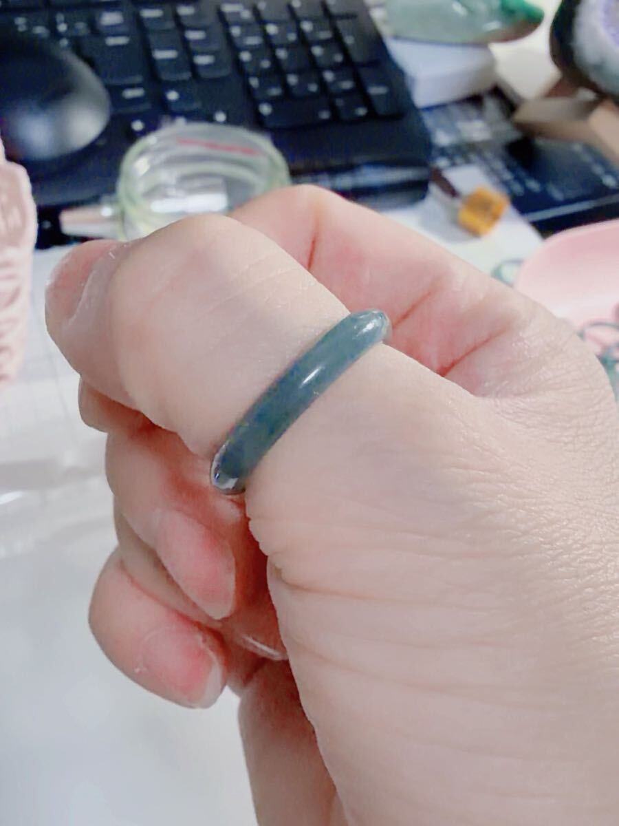 CS-0099天然本翡翠《本物保証》 藍水翡翠 指輪約17～18号 一点物 希少 縁起物 お守り 魔除け 昇進 成功 風水 金運 財運 幸運 幸福_画像3