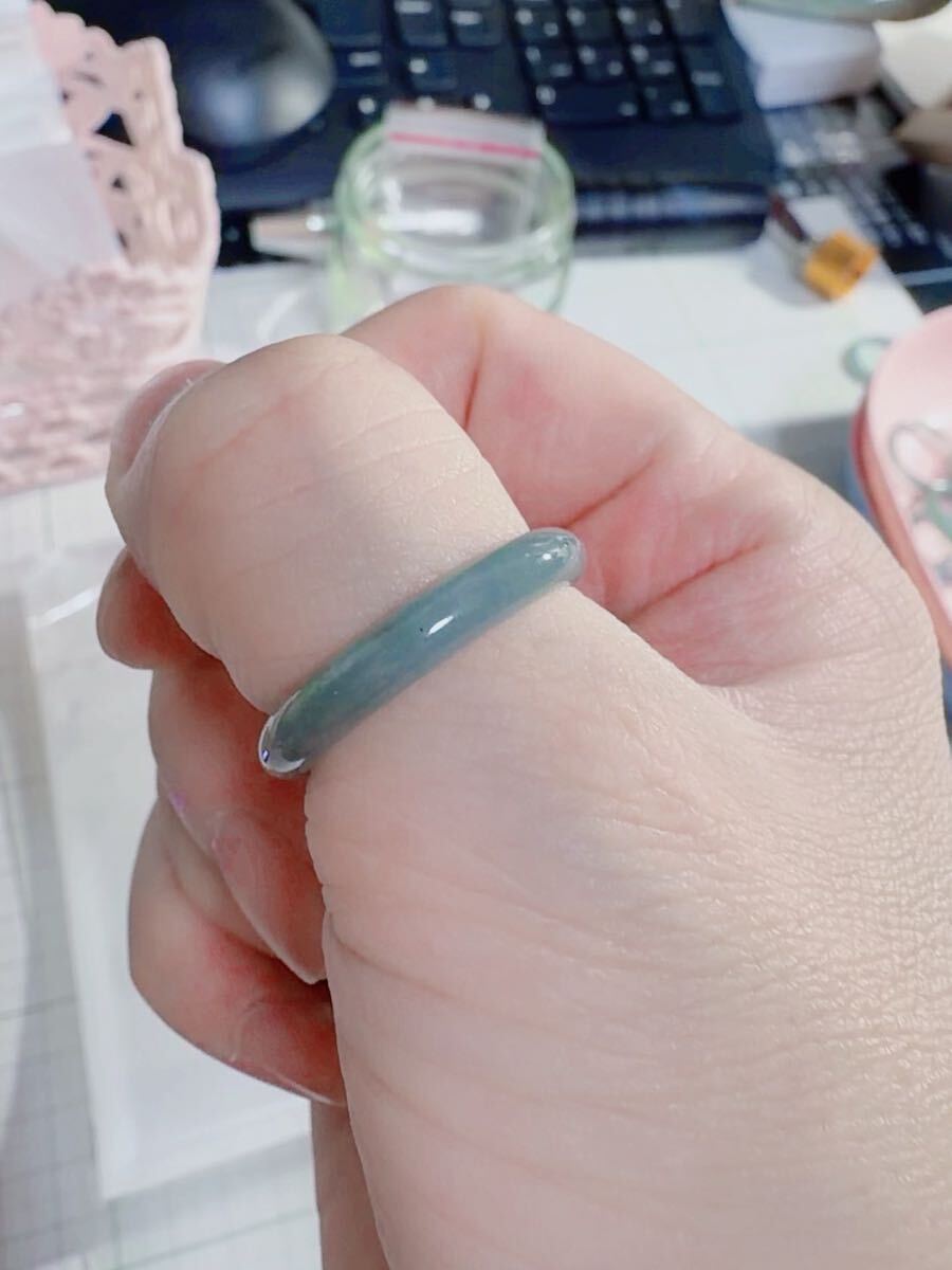 CS-0095天然本翡翠《本物保証》 藍水翡翠 指輪約19号 一点物 希少 縁起物 お守り 魔除け 昇進 成功 風水 金運 財運 幸運 幸福_画像3