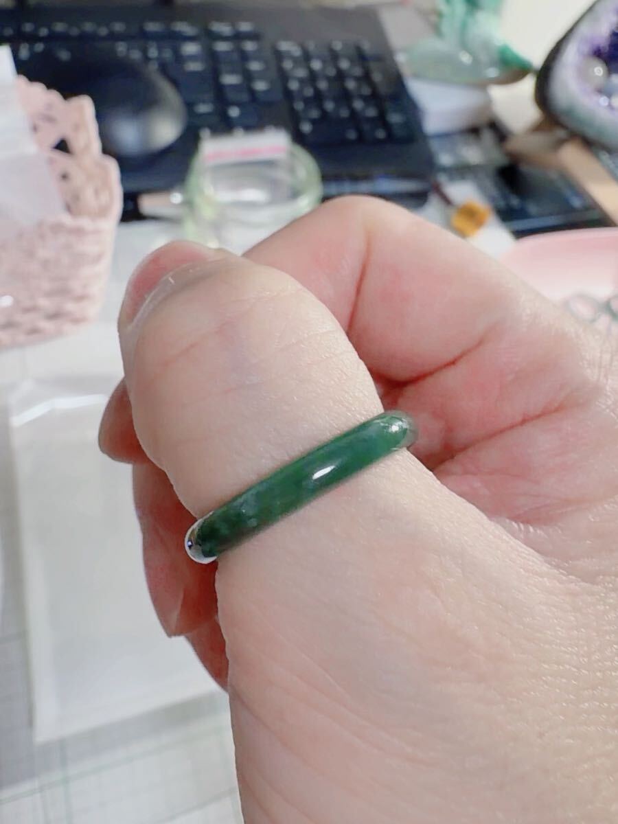 CS-0091天然本翡翠《本物保証》 藍水翡翠 指輪約19~20号 一点物 希少 縁起物 お守り 魔除け 昇進 成功 風水 金運 財運 幸運 幸福_画像3