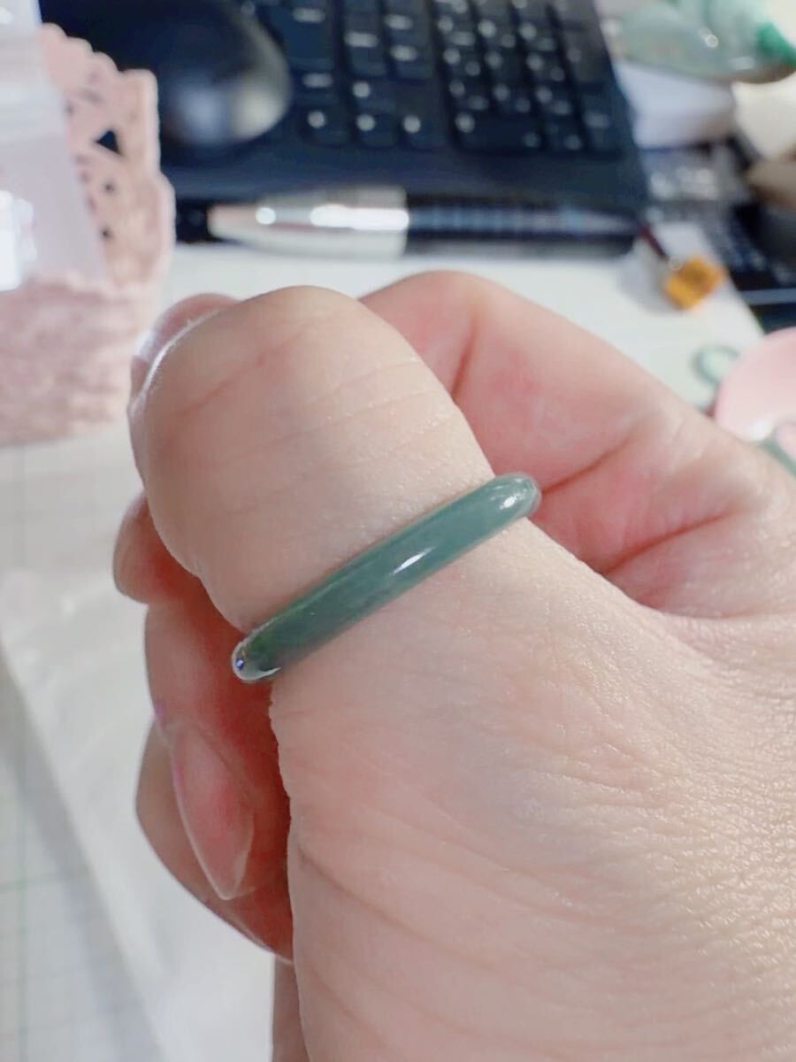 CS-0090天然本翡翠《本物保証》 藍水翡翠 指輪約19~20号 一点物 希少 縁起物 お守り 魔除け 昇進 成功 風水 金運 財運 幸運 幸福_画像3