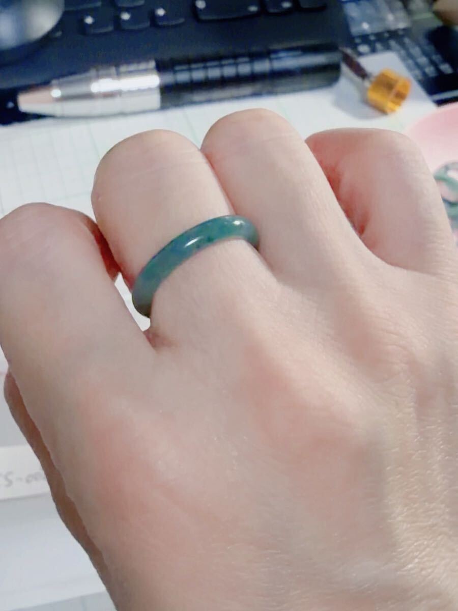 CS-0088天然本翡翠《本物保証》 藍水翡翠 指輪約16～17号 一点物 希少 縁起物 お守り 魔除け 昇進 成功 風水 金運 財運 幸運 幸福_画像3