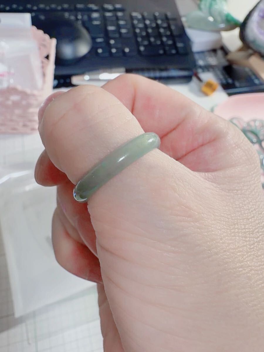CS-0086天然本翡翠《本物保証》 藍水翡翠 指輪約21号 一点物 希少 縁起物 お守り 魔除け 昇進 成功 風水 金運 財運 幸運 幸福_画像3