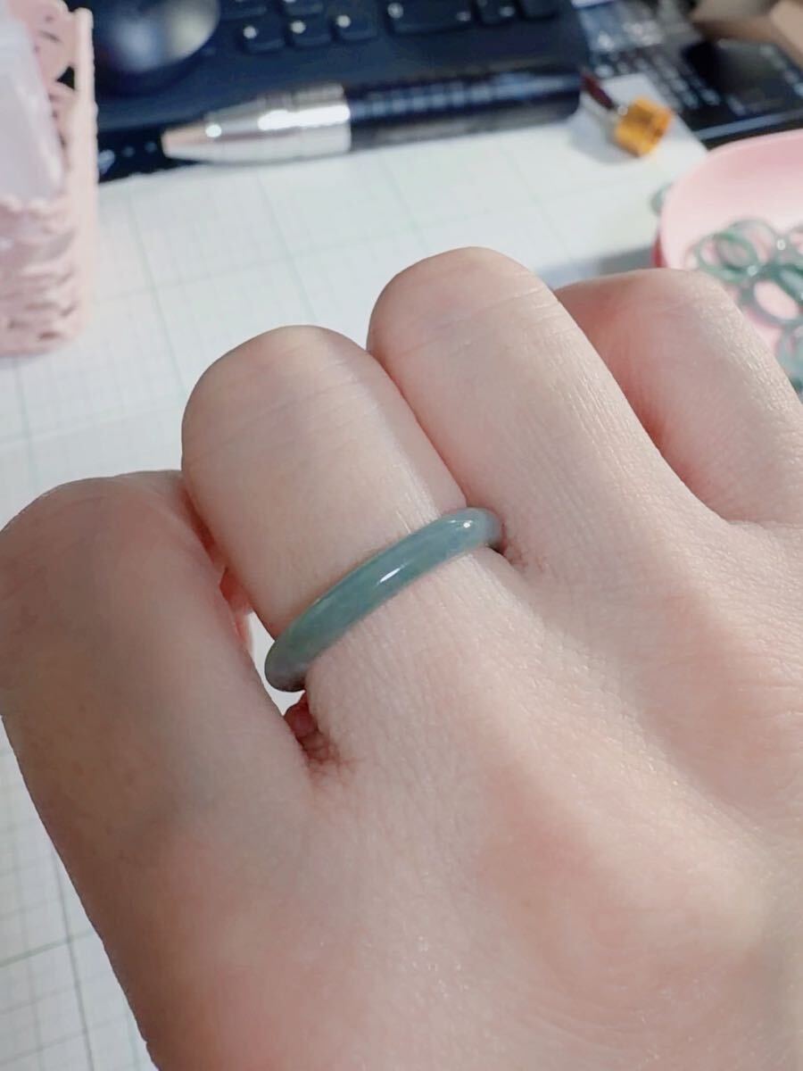 CS-0082天然本翡翠《本物保証》 藍水翡翠 指輪約16～17号 一点物 希少 縁起物 お守り 魔除け 昇進 成功 風水 金運 財運 幸運 幸福_画像3