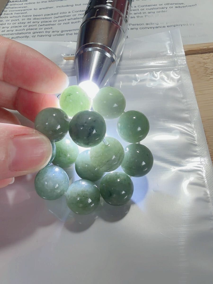 CS-0105 天然本翡翠《本物保証》油青緑 天然翡翠 ブレスレット15cm 天然石12.8mm一点物 希少 縁起物 お守り ミャンマー パワーストーン_画像3