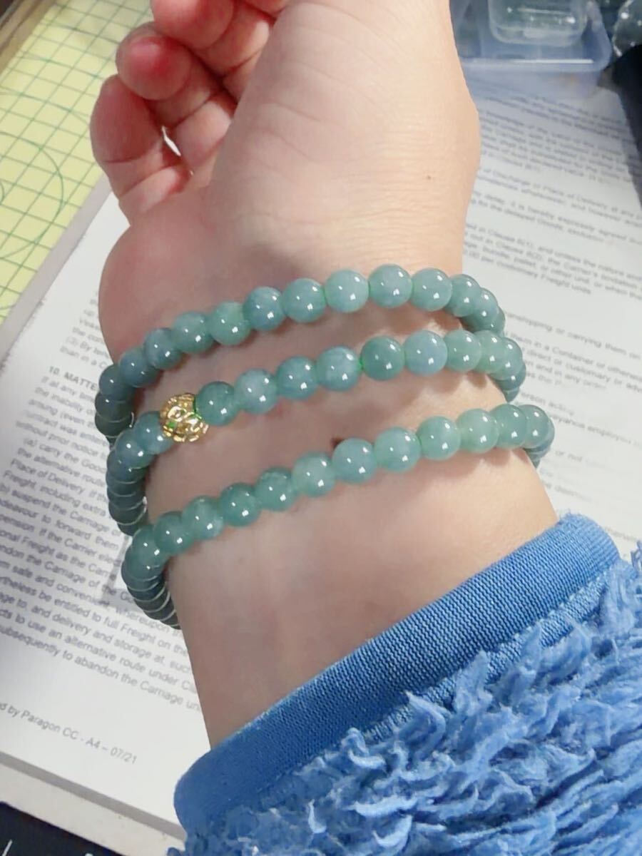 CS-0107天然本翡翠《本物保証》 ミャンマー産天然翡翠 ネックレス約60cm 天然石5.9mm一点物 希少 縁起物 お守り パワーストーン_画像2