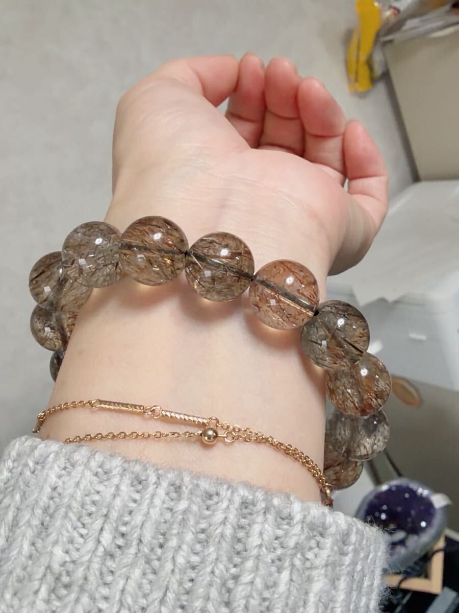 CS-0108 AAAAA 天然無処理 本水晶保証 天然黒金超七ブレスレット 開運 金運 魔除け 浄化済み パワーストーン 海外鑑定書付き_画像6