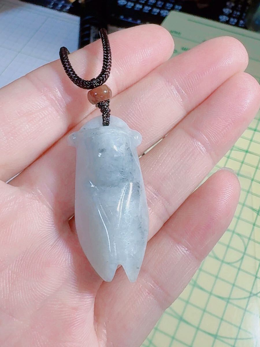 CS-0031天然本翡翠《本物保証》「一鳴驚人」セミ 翡翠ペンダント 一品一図 高品質 一点物 魔除け 昇進 成功 金運 財運 幸運 幸福 縁起物_画像1