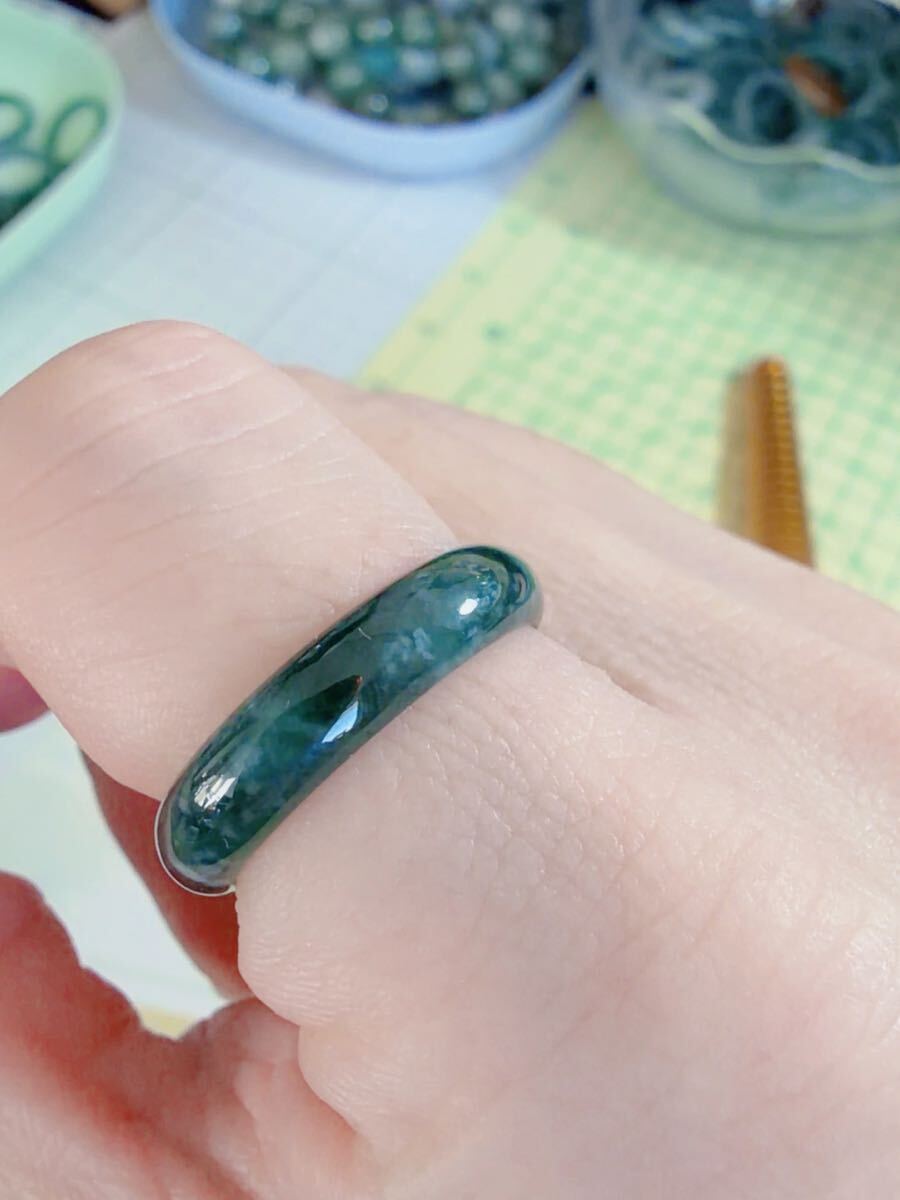 CS-0123天然本翡翠《本物保証》 藍水翡翠 指輪約17号 一点物 希少 縁起物 お守り 魔除け 昇進 成功 風水 金運 財運 幸運 幸福_画像3