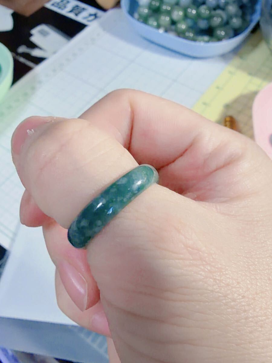 CS-0119天然本翡翠《本物保証》 藍水翡翠 指輪約19号 一点物 希少 縁起物 お守り 魔除け 昇進 成功 風水 金運 財運 幸運 幸福_画像3