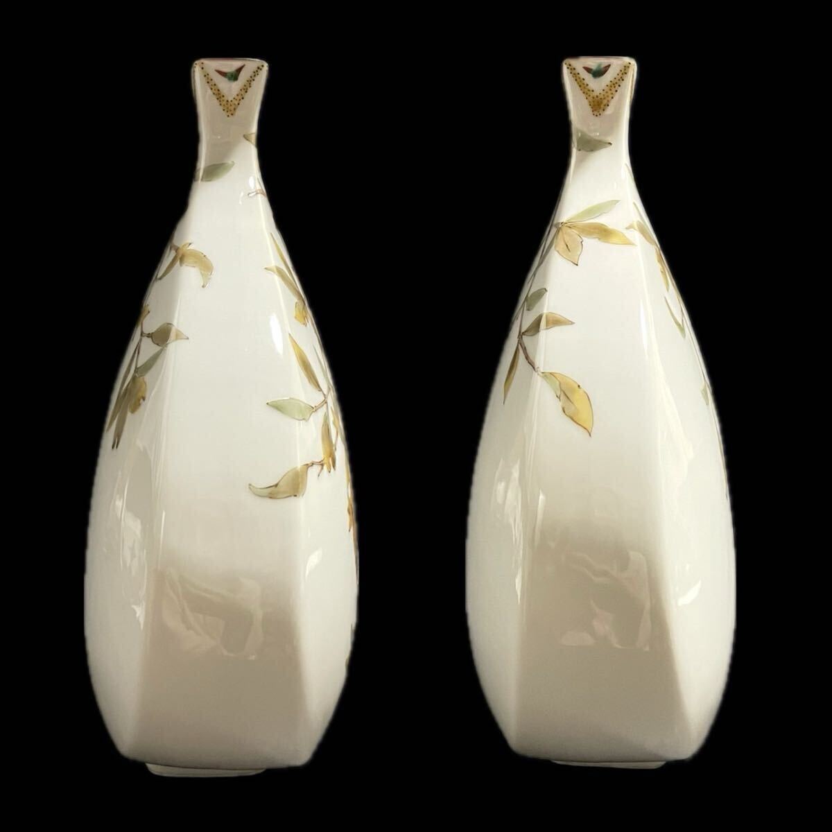 九谷 山田義明 扁壷 色絵 柘榴に雀文 共箱 _画像5