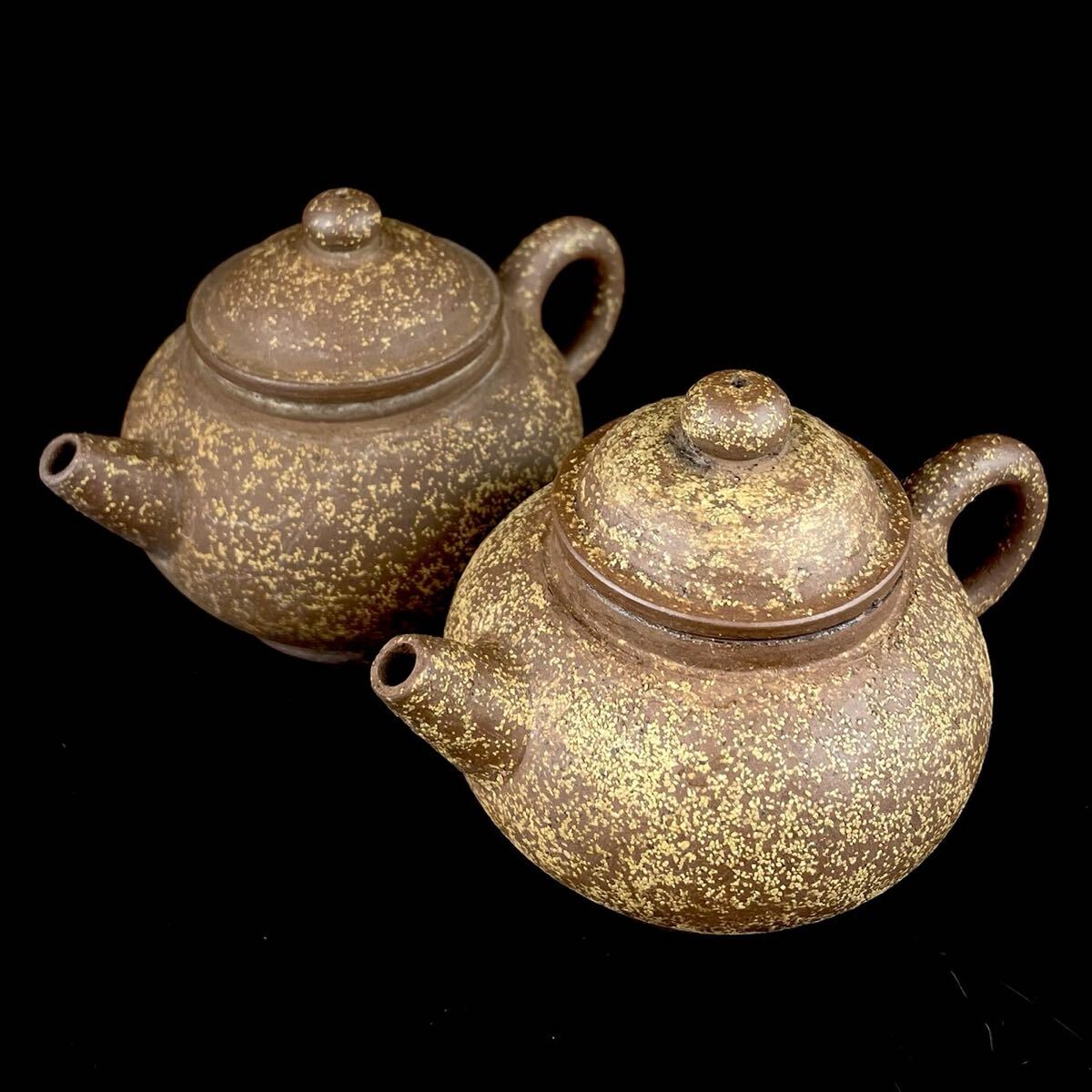 唐物 朱泥 梨皮 砲口 急須 一対 紫砂 紫泥 茶壷 茶器 中国宜興 中国古玩（1b1111ka 70）_画像1