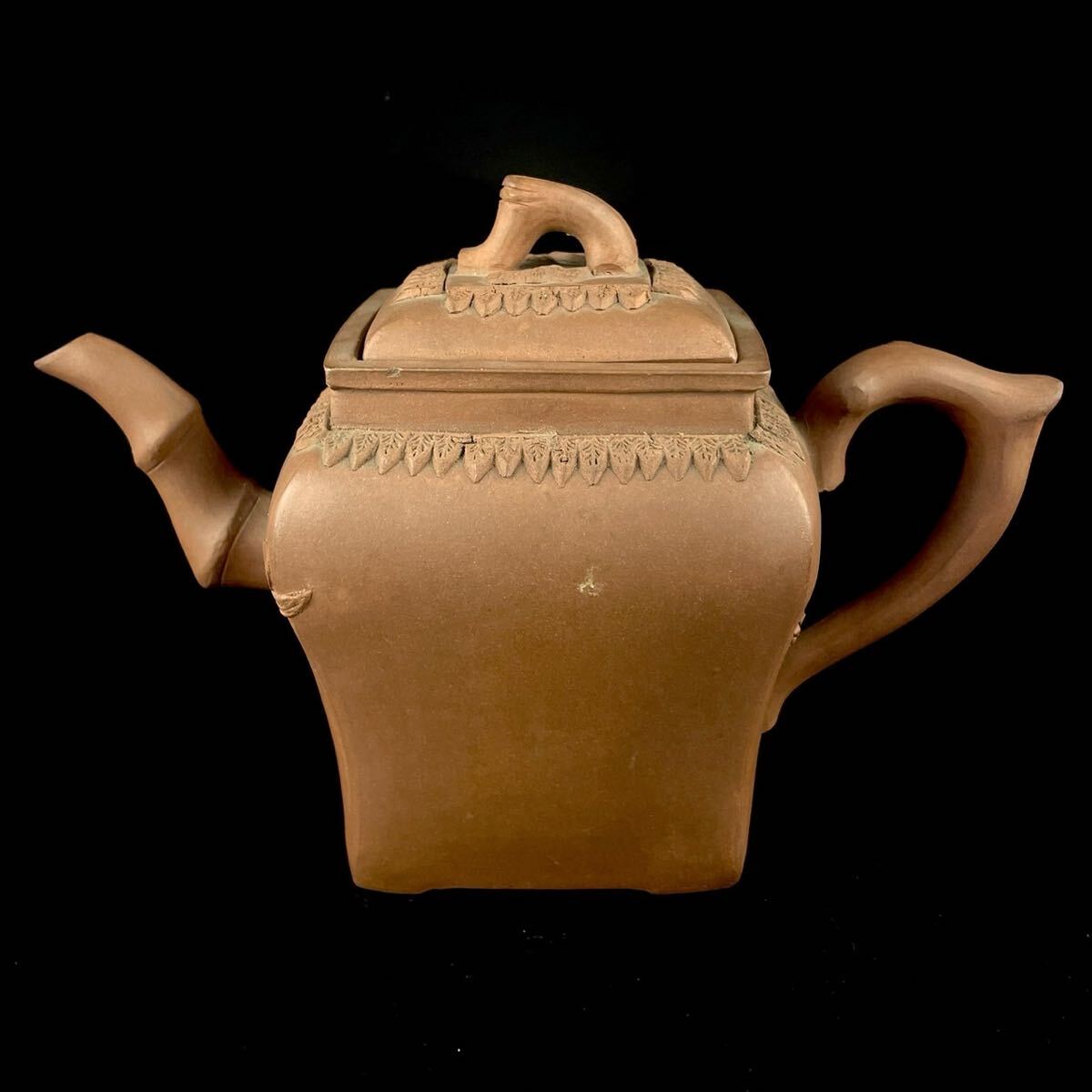 唐物 朱泥 松竹梅 四方 急須 清代 乾隆 紫砂 紫泥 茶壷 茶器 中国宜興 中国古玩（3b1111ka 2）_画像1