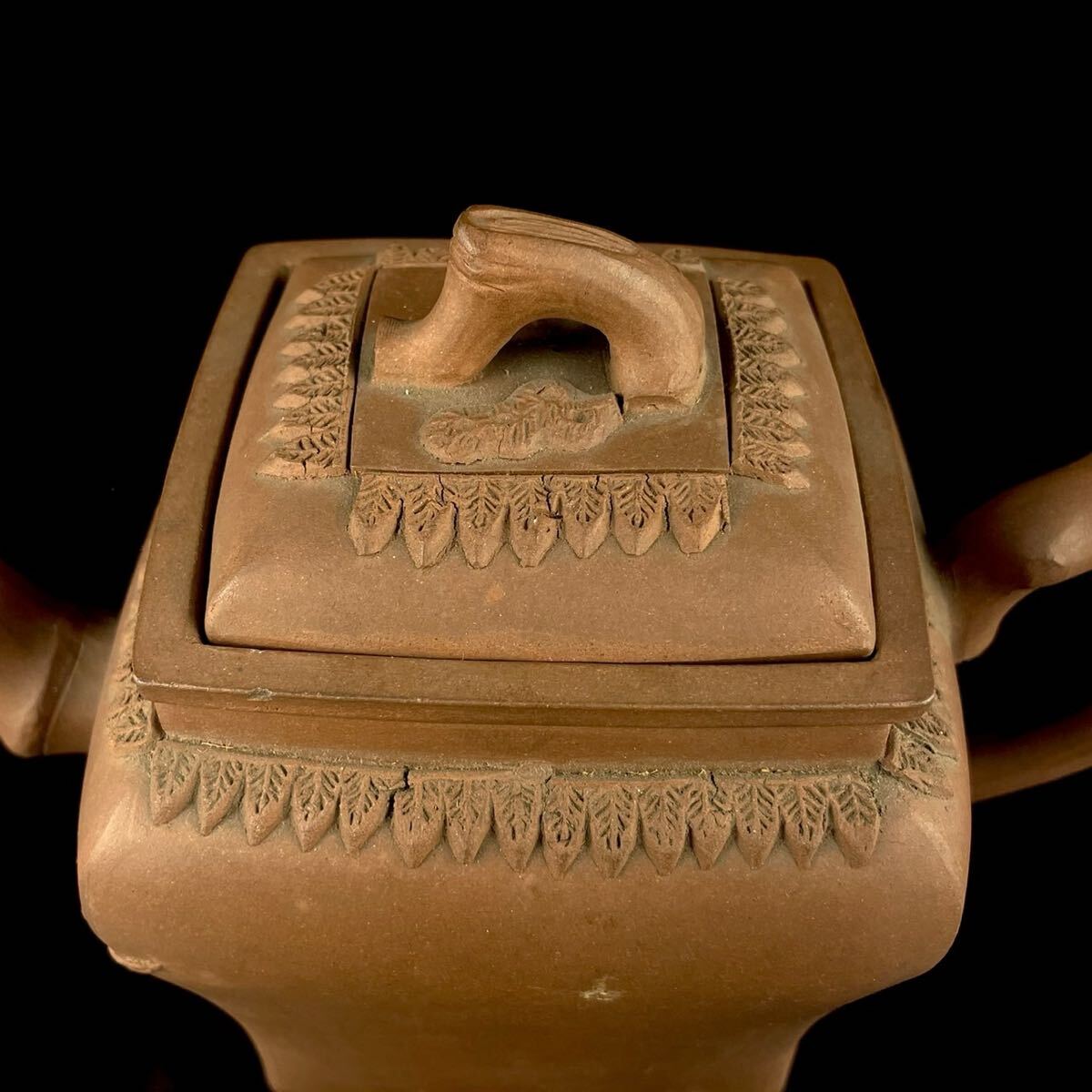 唐物 朱泥 松竹梅 四方 急須 清代 乾隆 紫砂 紫泥 茶壷 茶器 中国宜興 中国古玩（3b1111ka 2）_画像6