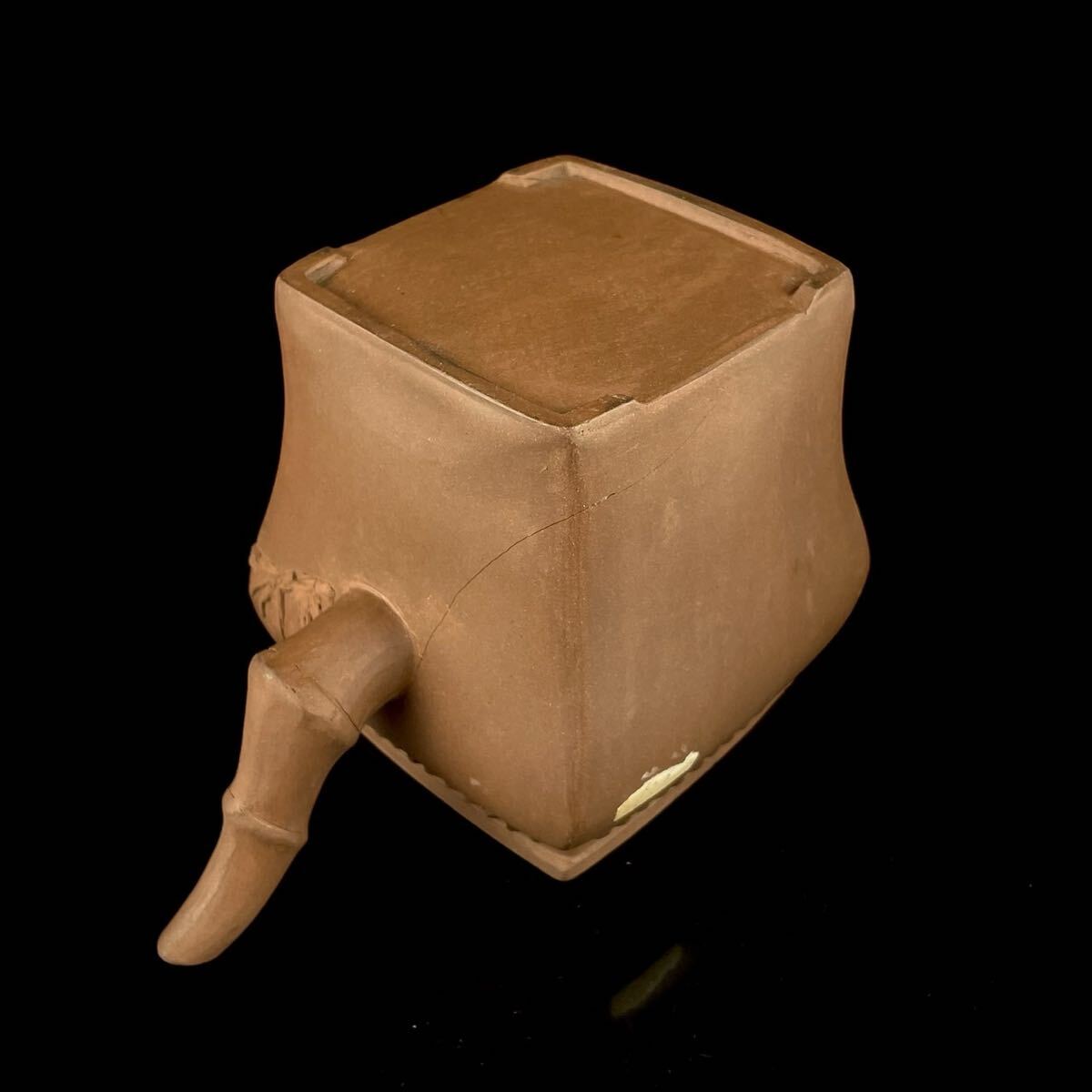 唐物 朱泥 松竹梅 四方 急須 清代 乾隆 紫砂 紫泥 茶壷 茶器 中国宜興 中国古玩（3b1111ka 2）_画像10