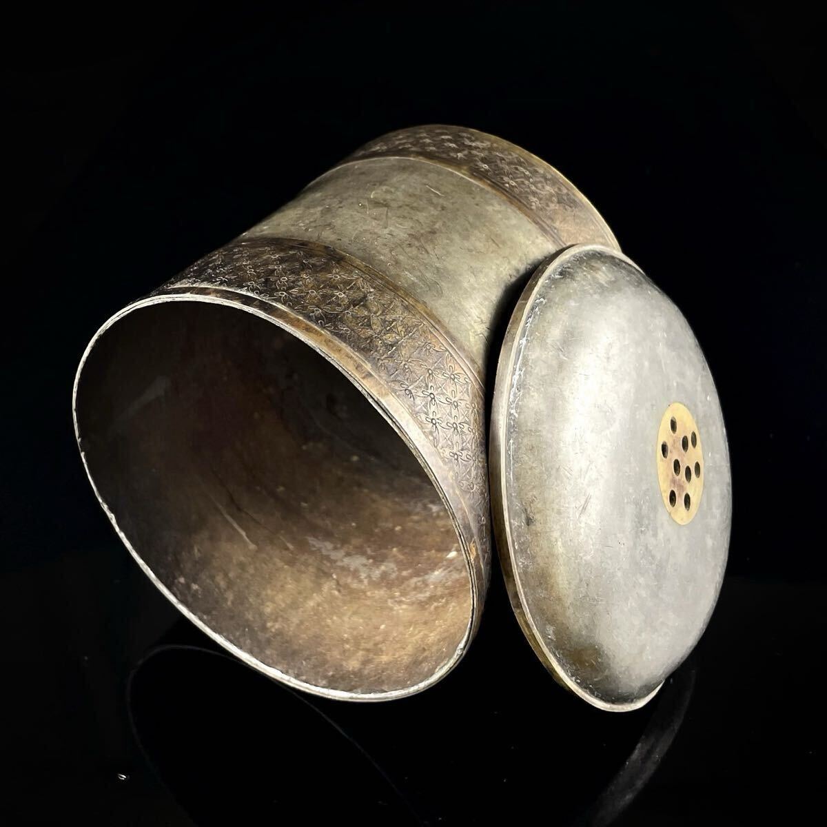 煎茶道具 唐物 点銅 乾茂號造 古錫 錫製 茶こぼし 茶器 茶壷 茶入 時代 中国古玩（6b1111ka 0）_画像5