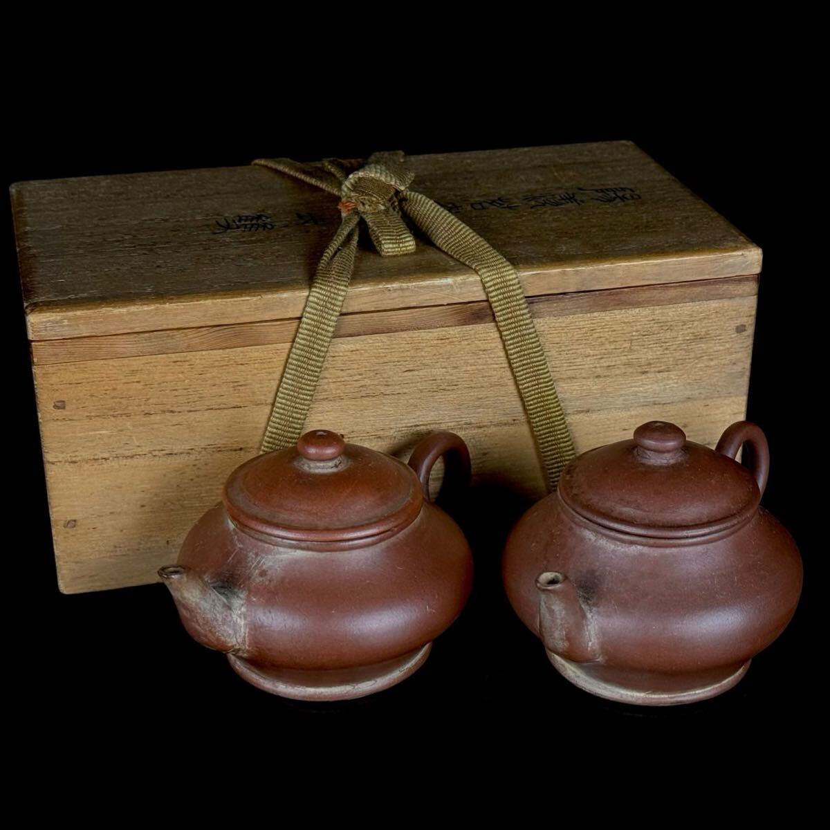 煎茶道具 唐物 清朝期 朱泥 急須 一双 紫泥 紫砂 茶壷 一対 中国古玩 時代品 【7b111411 0】_画像1