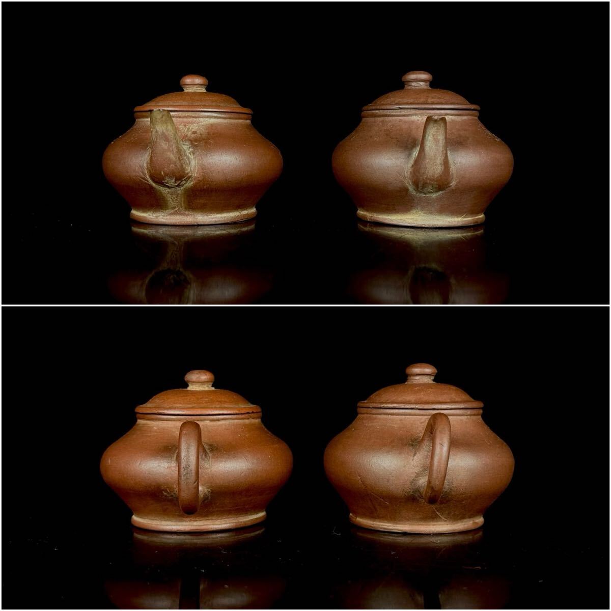 煎茶道具 唐物 清朝期 朱泥 急須 一双 紫泥 紫砂 茶壷 一対 中国古玩 時代品 【7b111411 0】_画像2