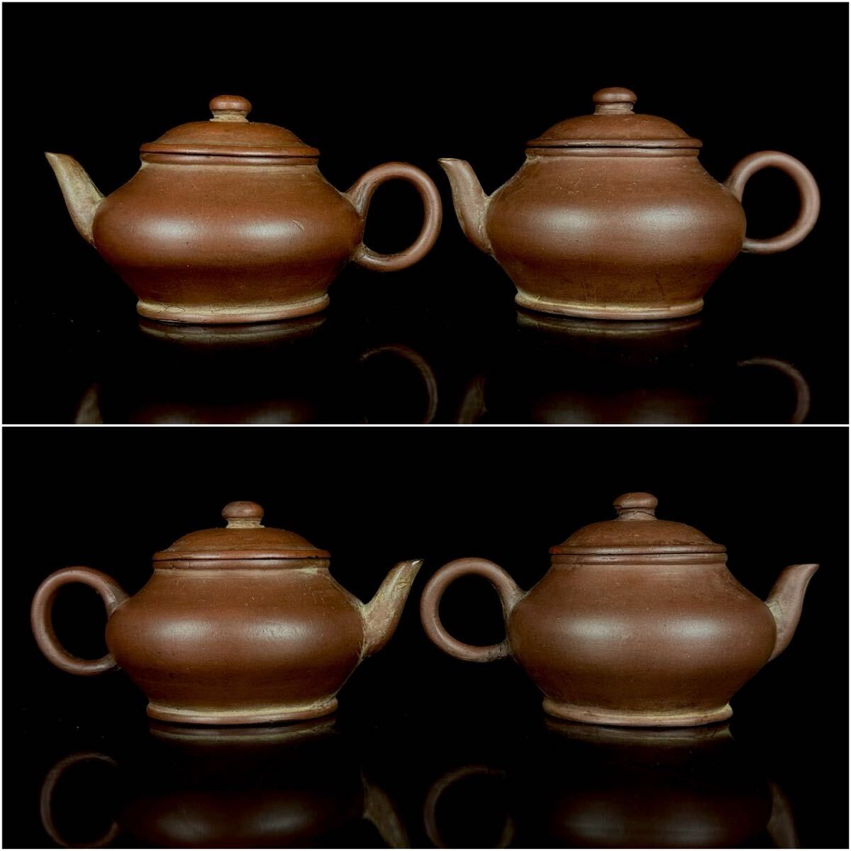 煎茶道具 唐物 清朝期 朱泥 急須 一双 紫泥 紫砂 茶壷 一対 中国古玩 時代品 【7b111411 0】_画像3