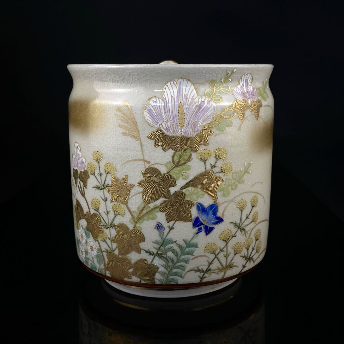 茶道具 九谷焼 秋花水指 堀内宗完書付 金彩色絵 古美術（8b060828）_画像2