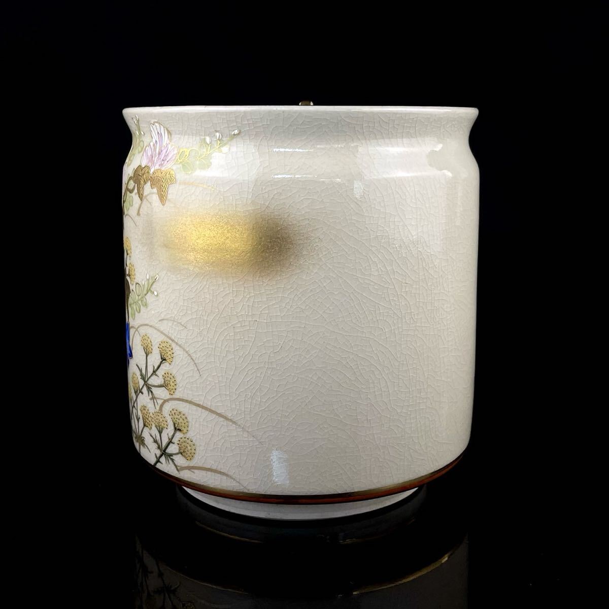 茶道具 九谷焼 秋花水指 堀内宗完書付 金彩色絵 古美術（8b060828）_画像3