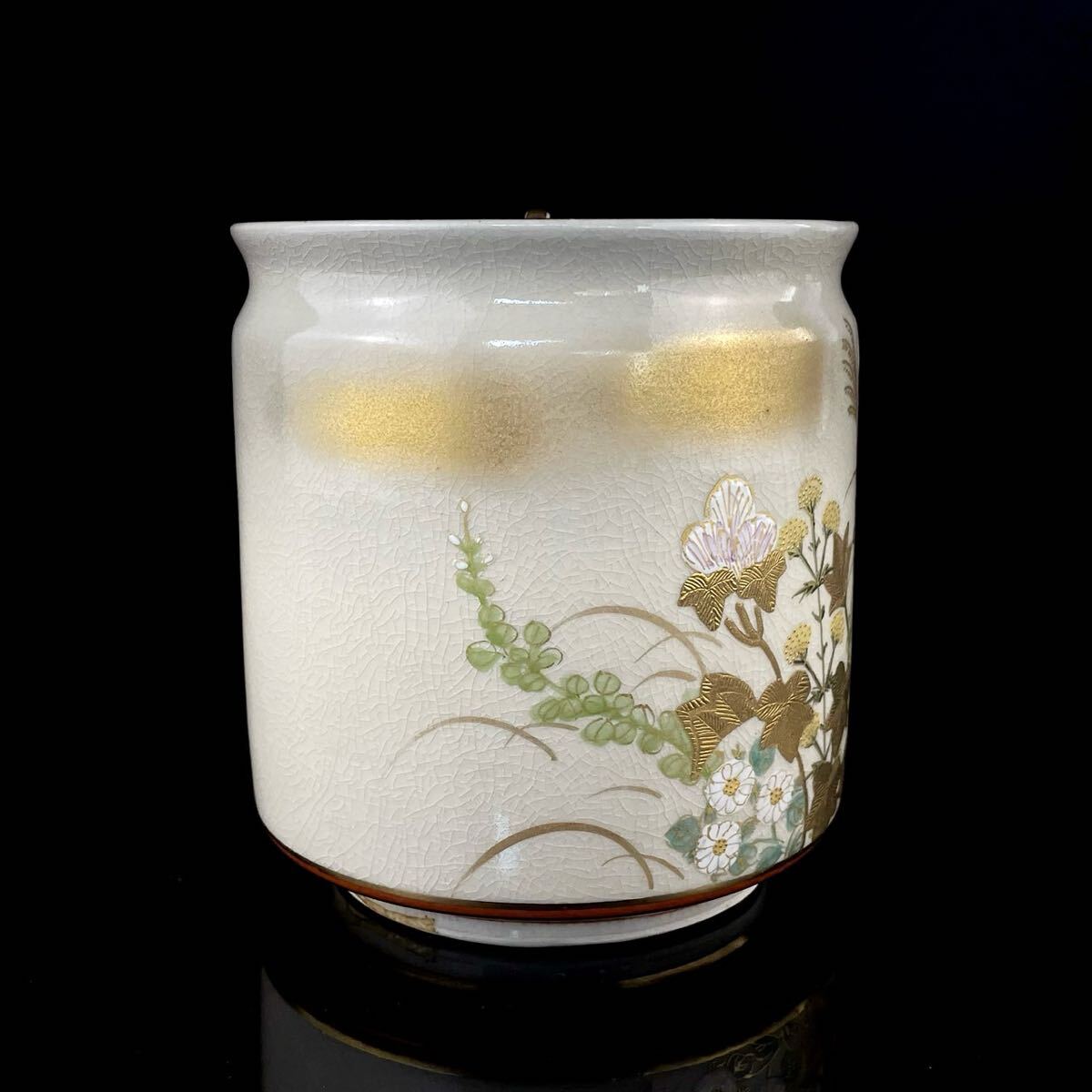 茶道具 九谷焼 秋花水指 堀内宗完書付 金彩色絵 古美術（8b060828）_画像5