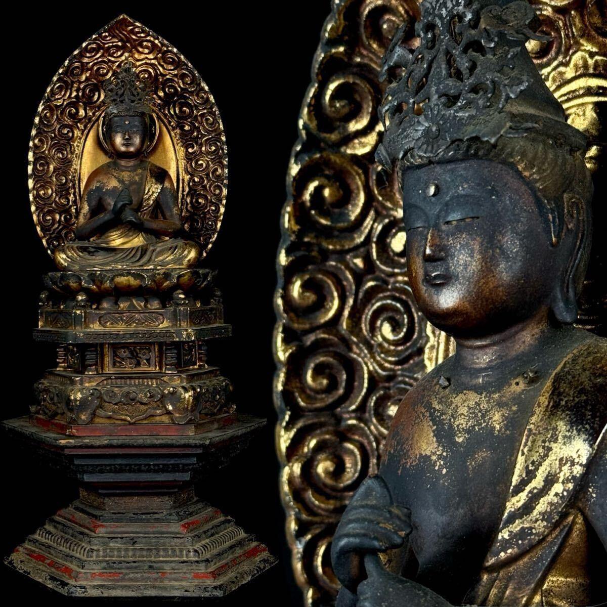  буддизм изобразительное искусство дерево гравюра большой день .. изображение . изображение высота 45. изображение Будды золотая краска . золотой маленький . скульптура час товар взамен [6b1018f3 5]