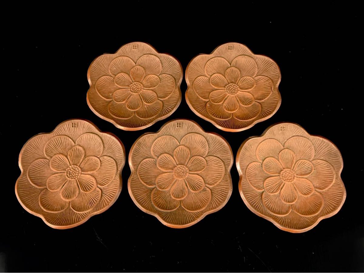 唐物 朱泥 茶托 小皿 梅形 五客 紫砂 紫泥 茶器 中国宜興 中国古玩（1b1111ka 5）_画像3