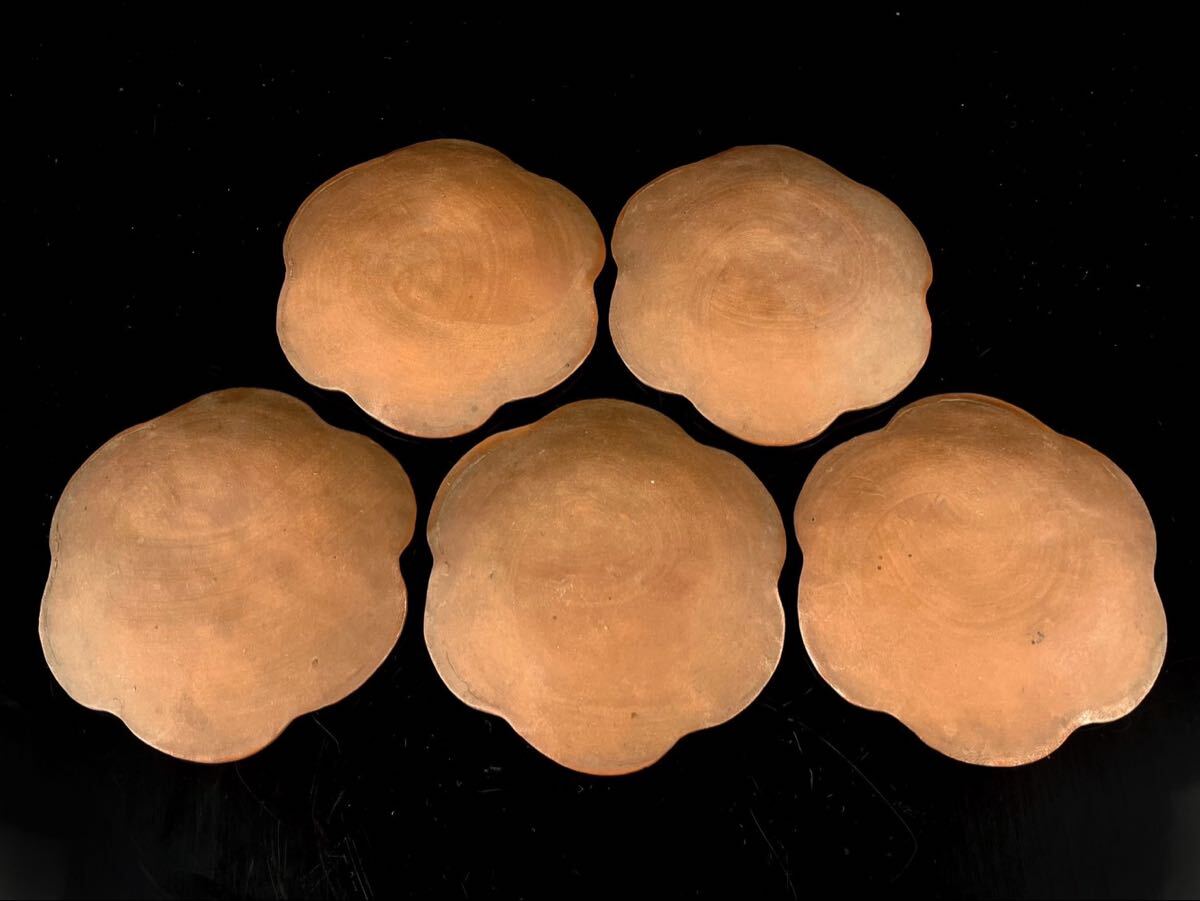 唐物 朱泥 茶托 小皿 梅形 五客 紫砂 紫泥 茶器 中国宜興 中国古玩（1b1111ka 5）_画像4