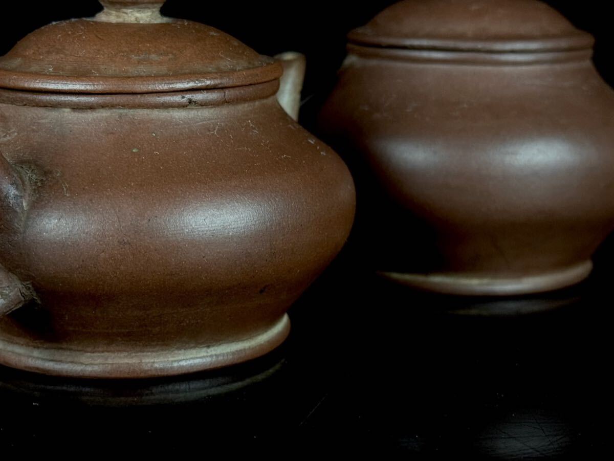 煎茶道具 唐物 清朝期 朱泥 急須 一双 紫泥 紫砂 茶壷 一対 中国古玩 時代品 【7b111411 0】_画像6