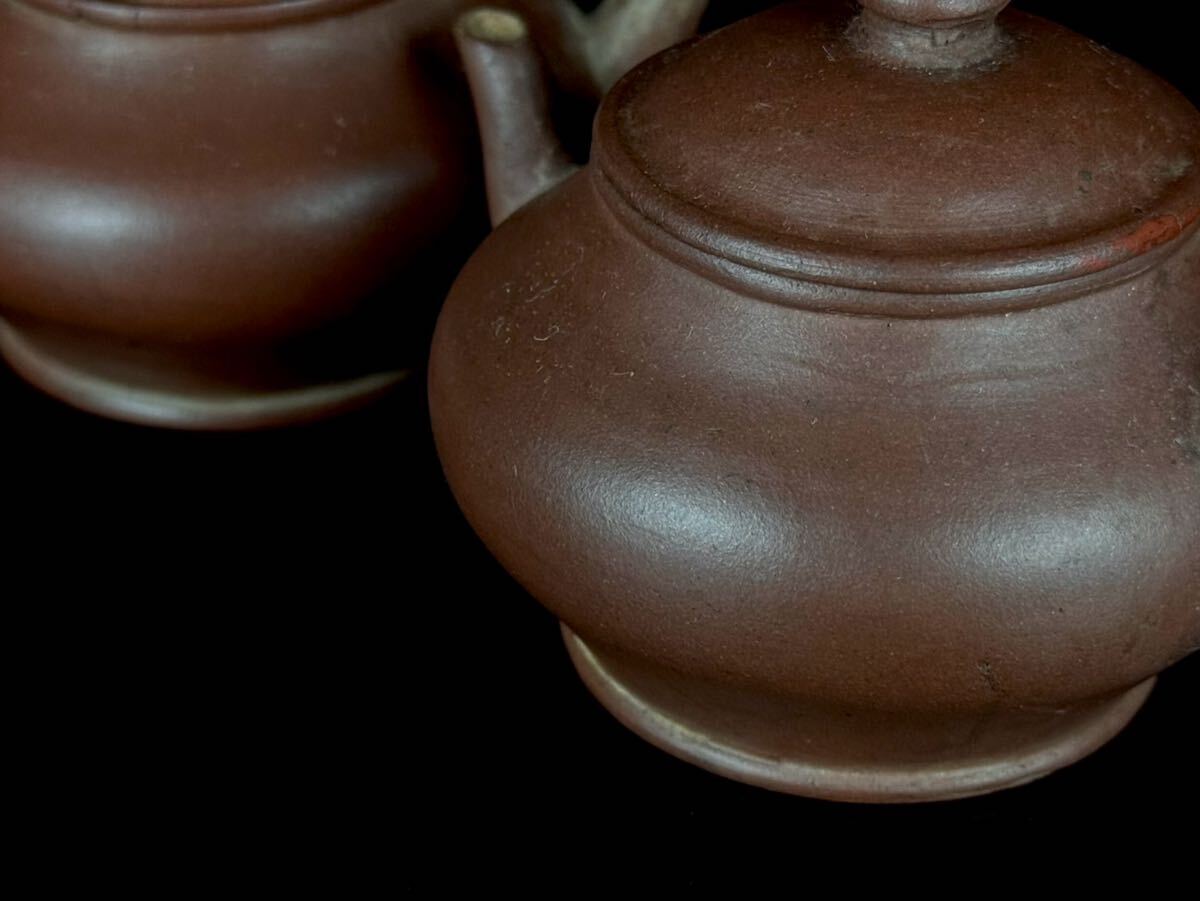 煎茶道具 唐物 清朝期 朱泥 急須 一双 紫泥 紫砂 茶壷 一対 中国古玩 時代品 【7b111411 0】_画像7